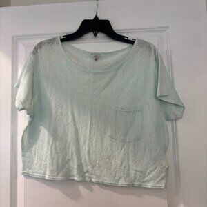 Forever 21 I Love H81 Light Blue Sheer Lace Graphic T Shirt.